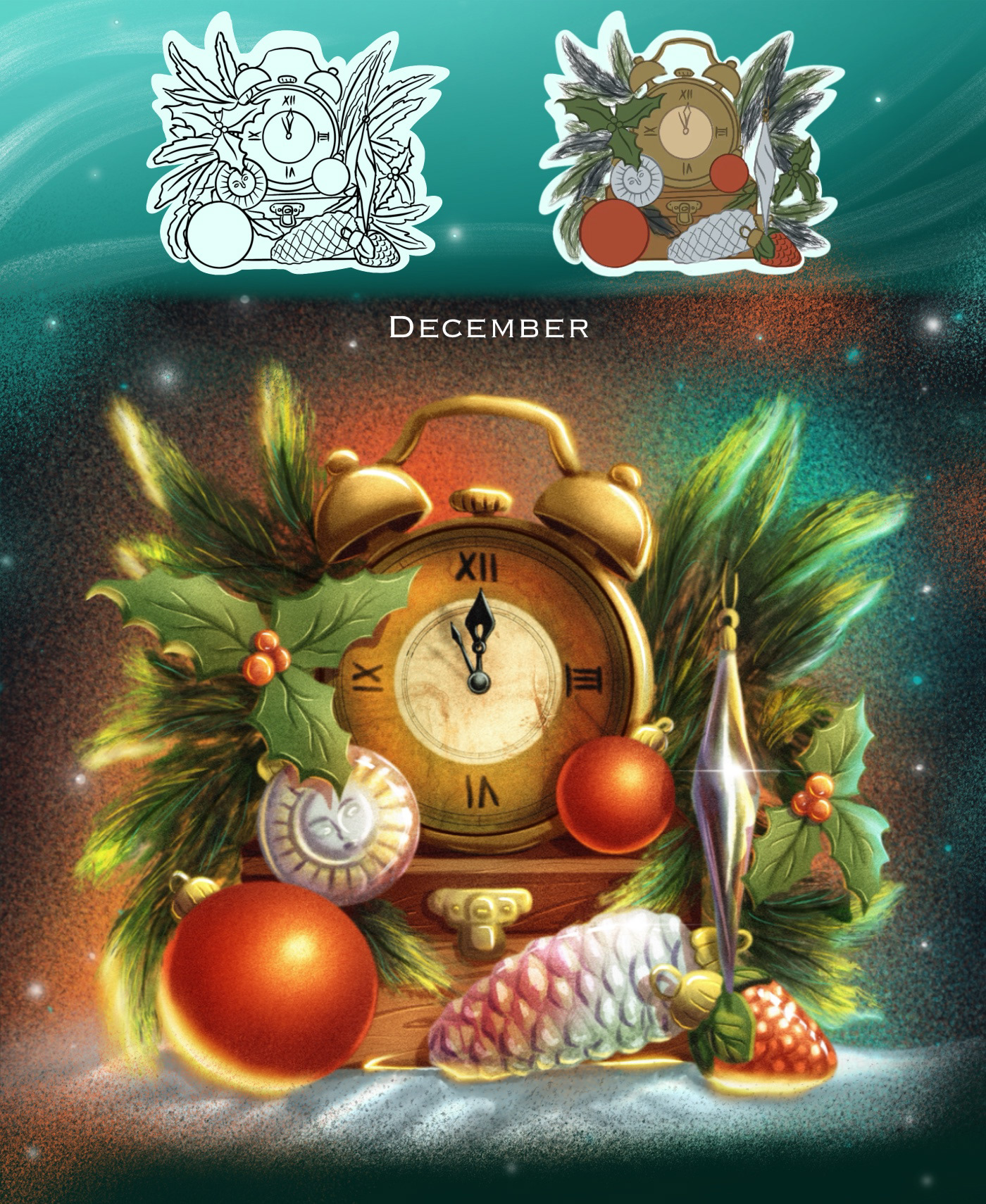 ILLUSTRATION  Digital Art  cartoon digital illustration Procreate calendar new year Christmas card holidays