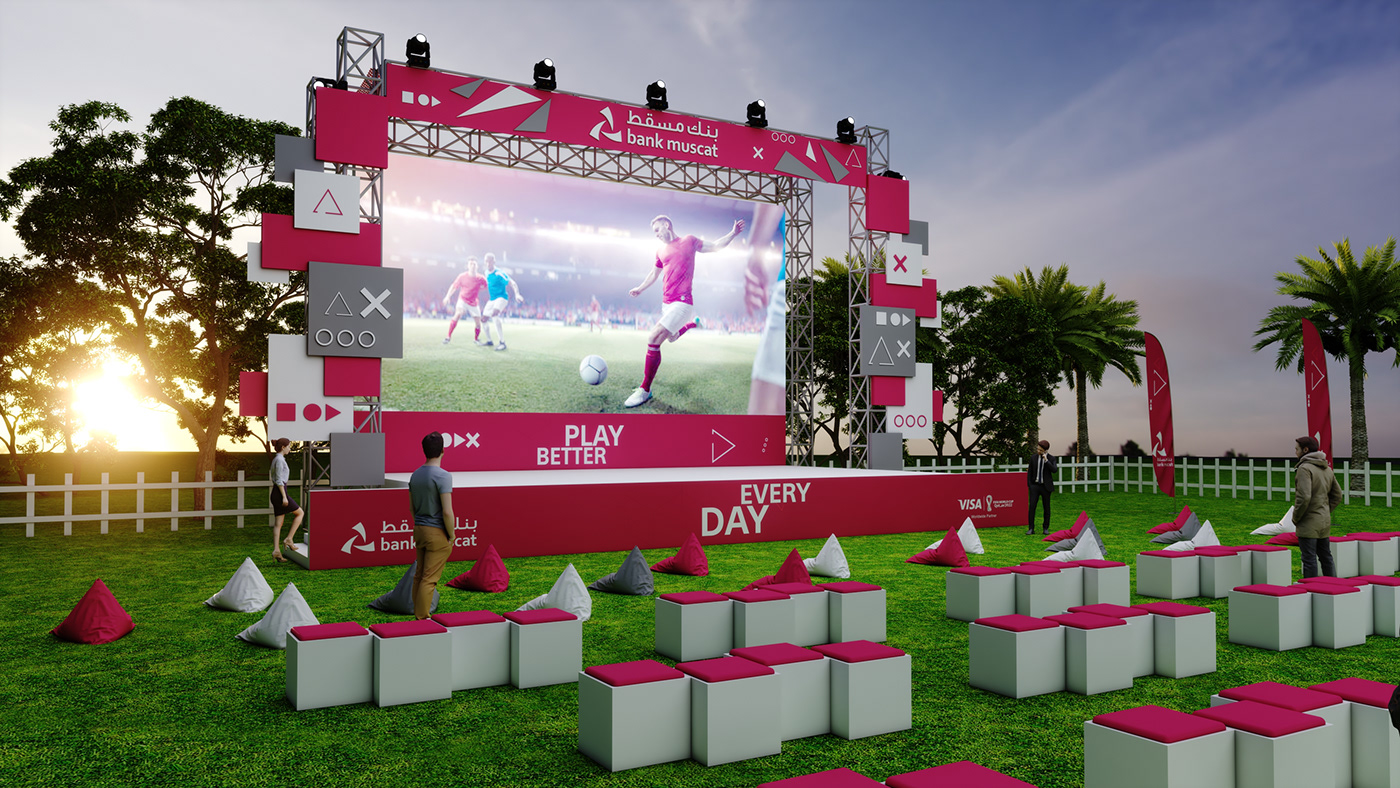 soccer fanzone Oman Event interior design  architecture visualization campaing Advertising  design