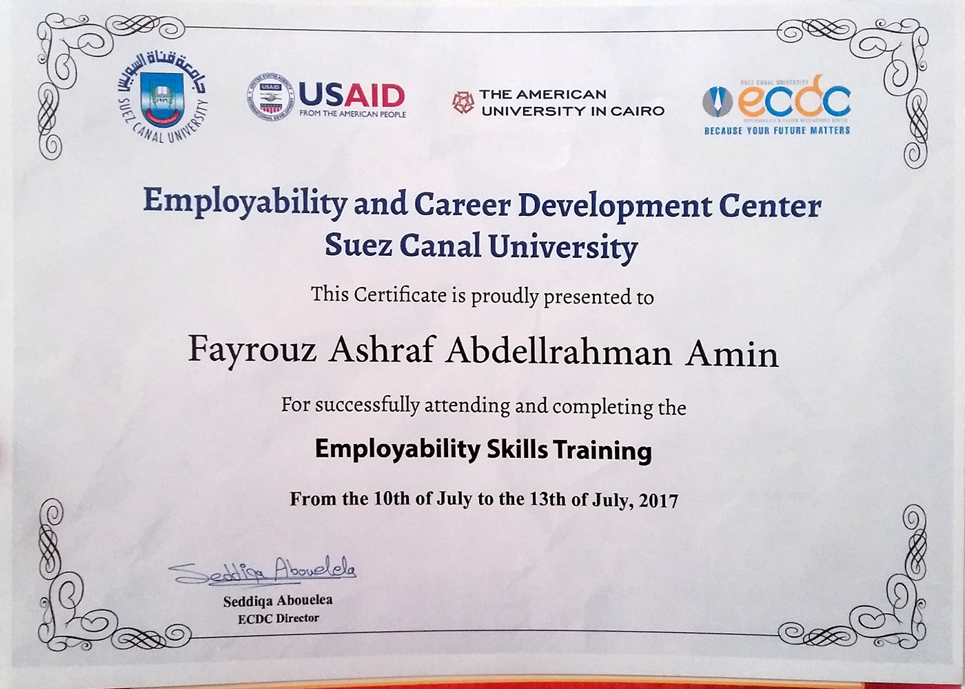 Certificates workshops University Employment Center ecdc rashid Creative Group Elsevier GDG iti