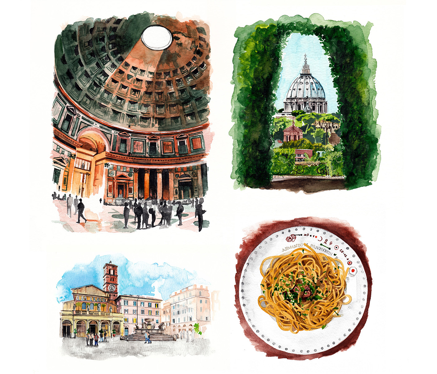 watercolor ILLUSTRATION  Travel Monocle Rome city Food  painting   Italy building