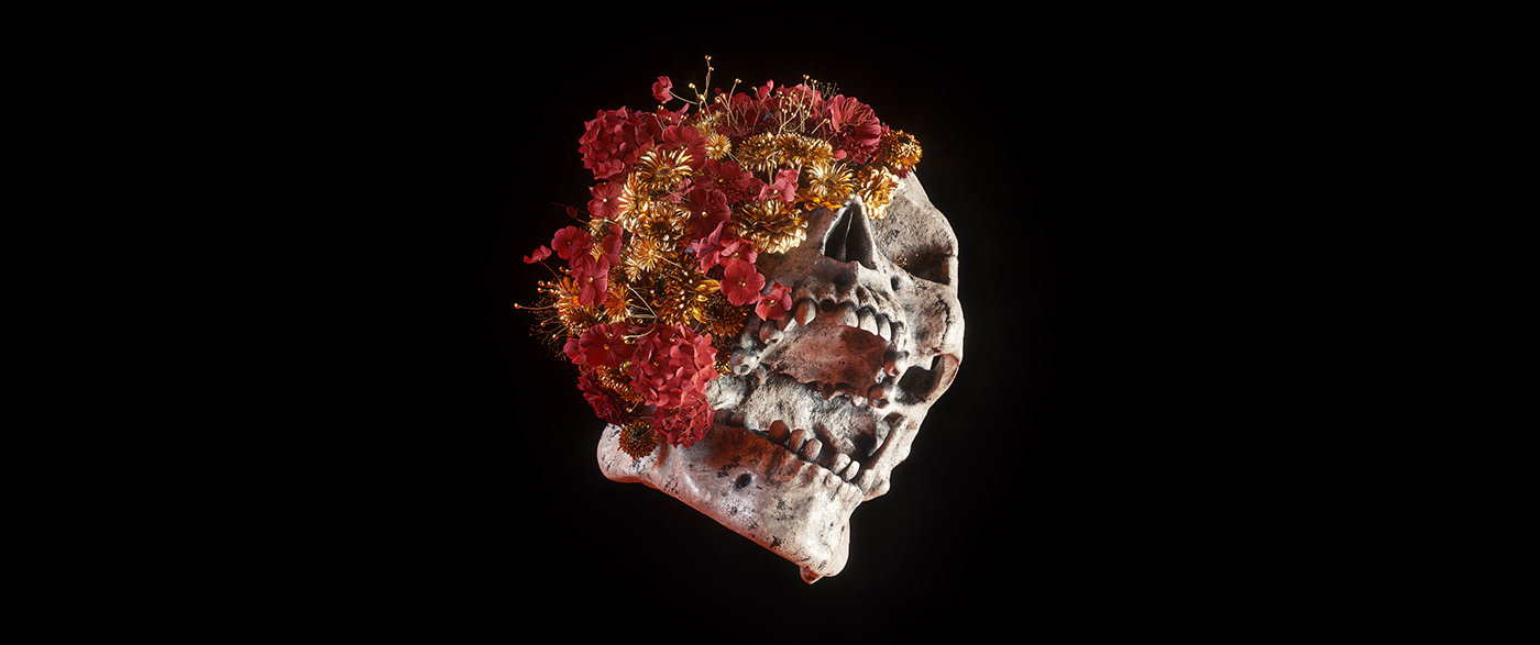 billelis ILLUSTRATION  octane Zbrush skull floral simulation Skull art print art