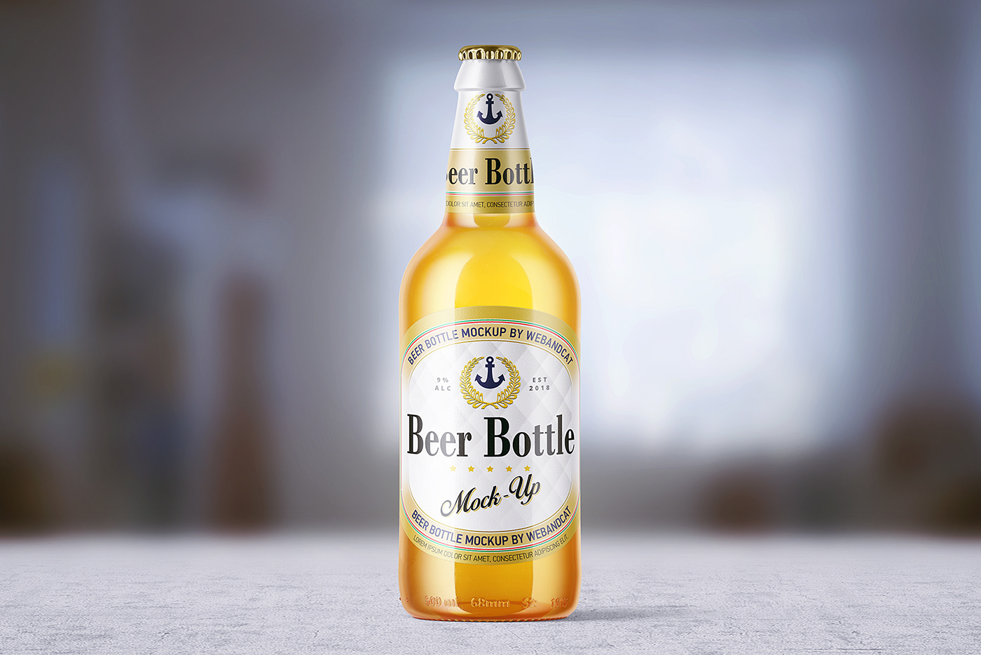 beer bottle 500ML amber glass glass bar cap lager Label Mockup