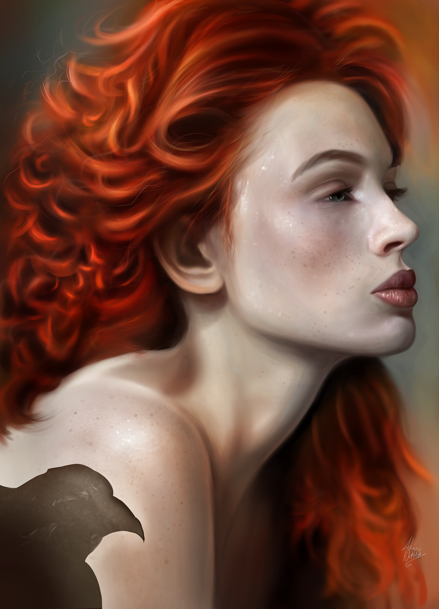fantasy art Drawing  portrait light digital painting eyes poster red