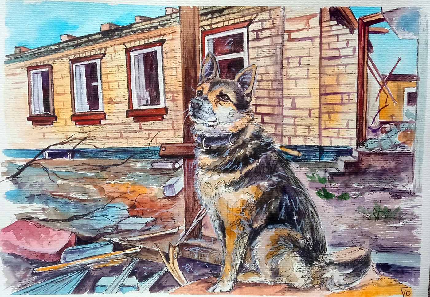 War Ukraine dog art Drawing  painting   animal Contemporary painting