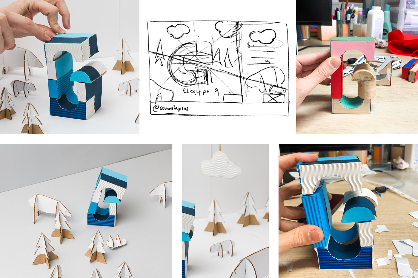 Christmas winter papercraft typography animals cardboard ILLUSTRATION postcard corporate kids