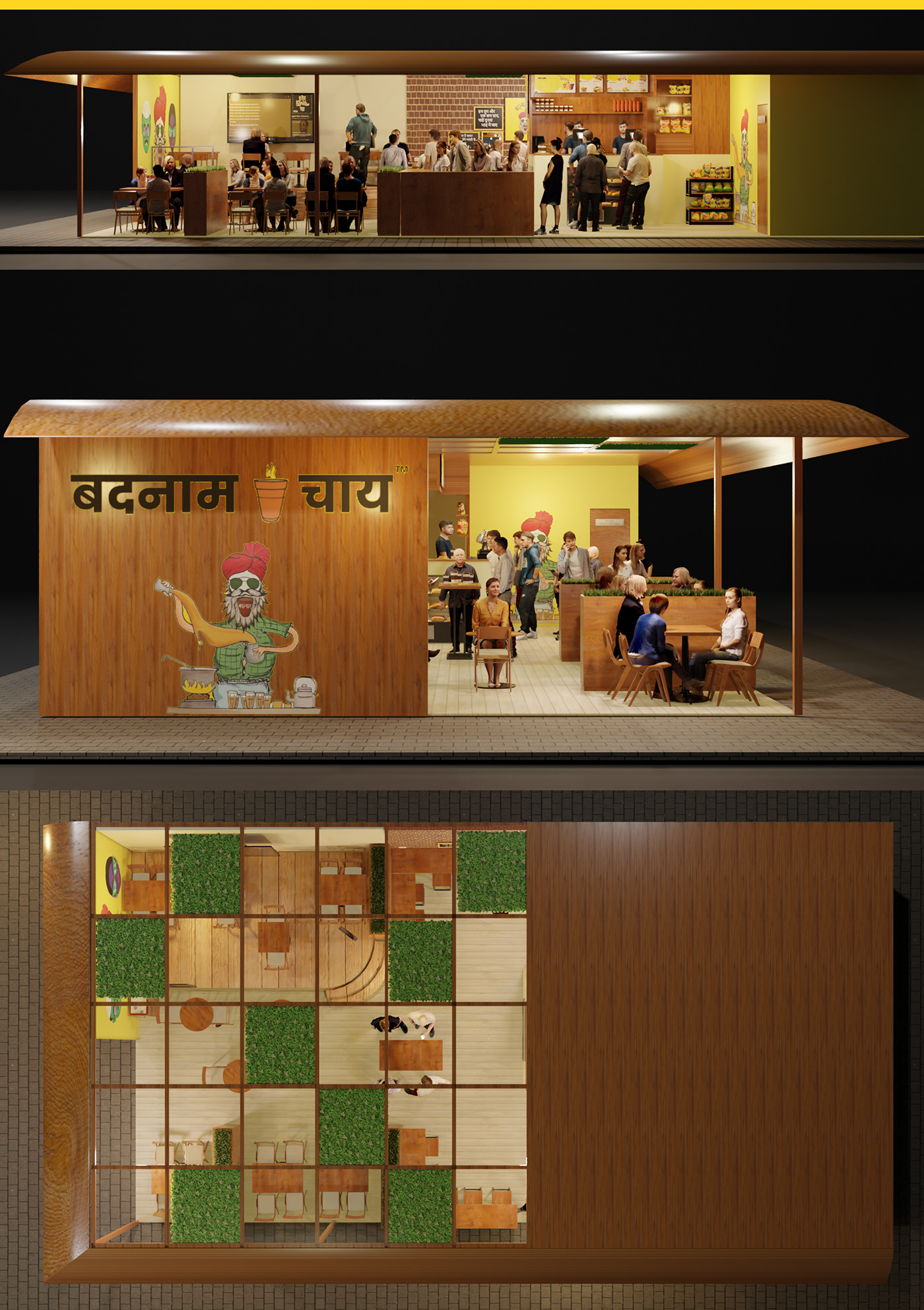 indoor interior design  Render 3D visualization exterior architecture cafe restaurant design
