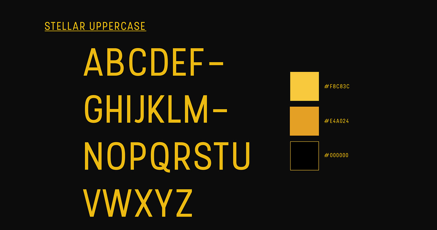 typography   stellar typeface condensed visual identity yellow entrepreneur Fashion  cap apparel unisex