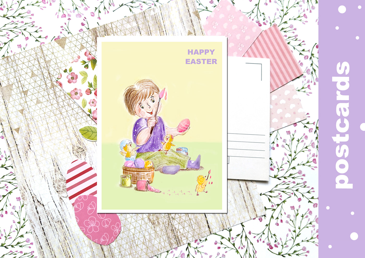 card Drawing  Easter ILLUSTRATION  Pencil drawing postcard postcrossing spring