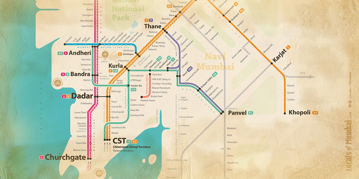 map maps MUMBAI print rail schematic