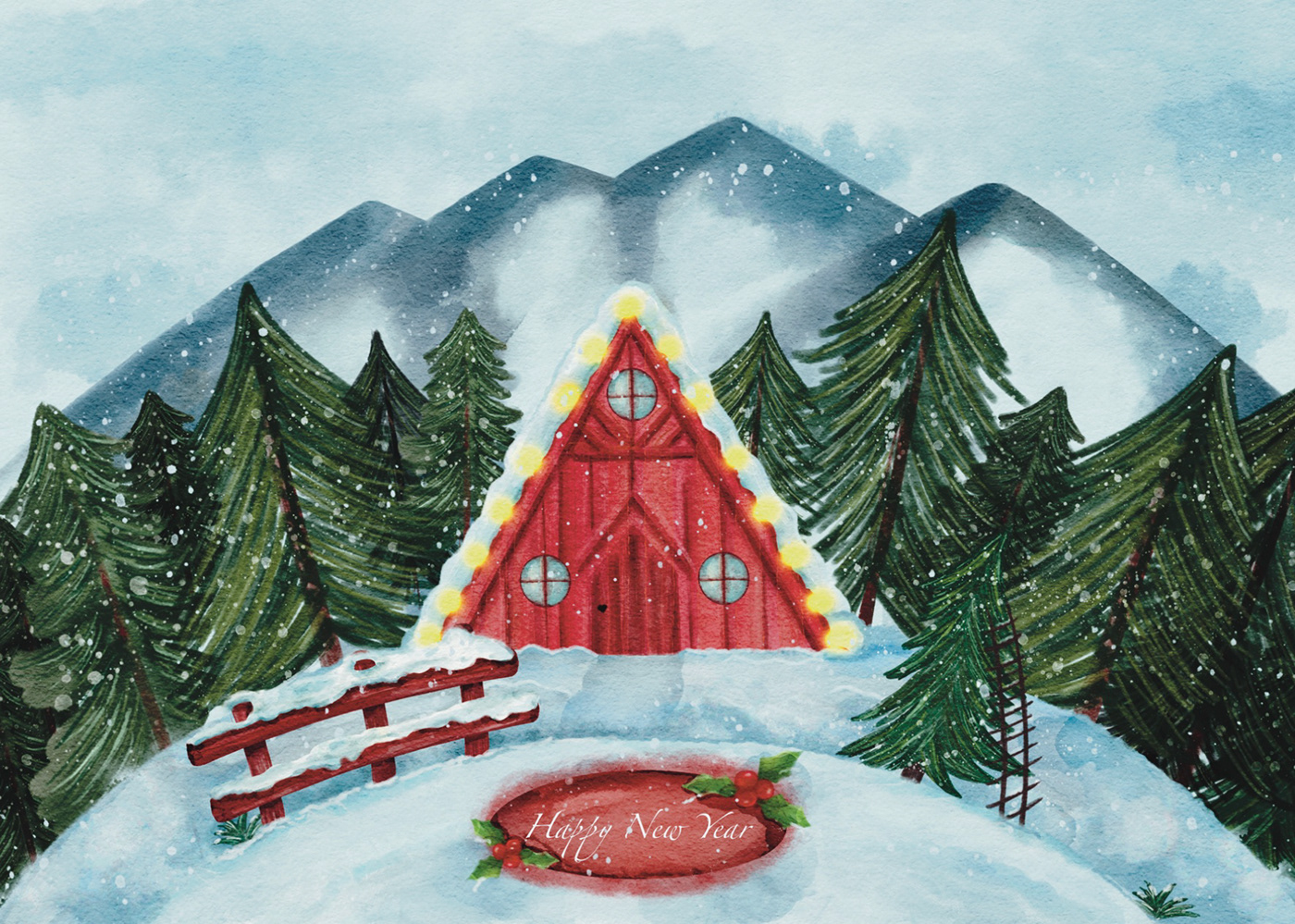 winter ILLUSTRATION  christmas Tree christmas card Christmas children illustration watercolor watercolour newyers St Nicholas Day