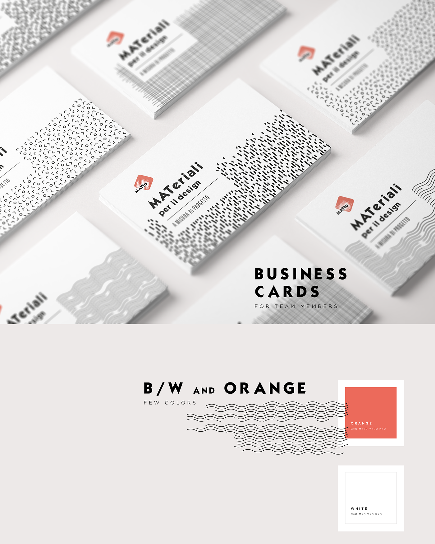materials brand design pattern colour identity black White Business Cards