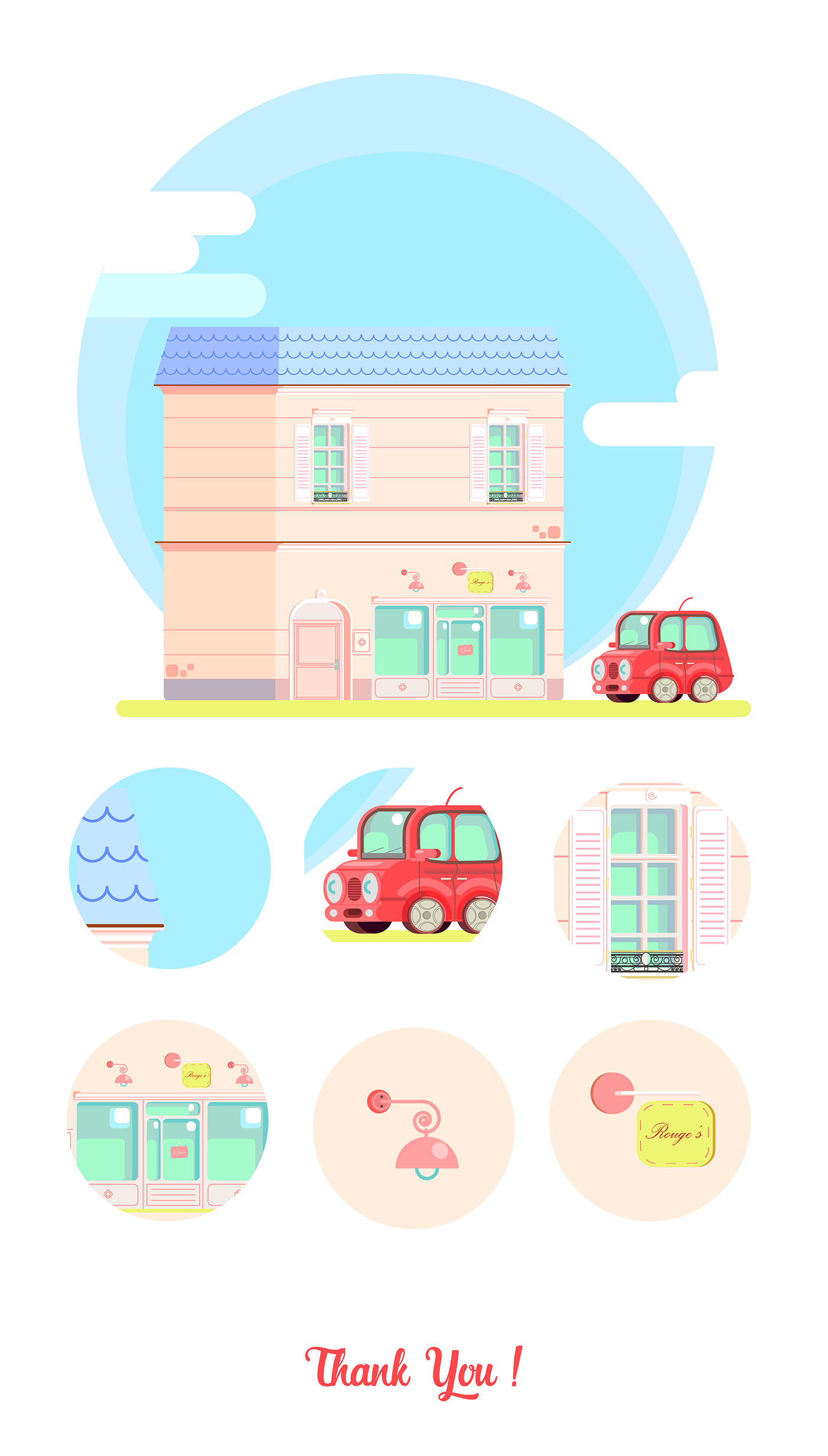 Style flat house car flatart icons boutique cloth new developpment
