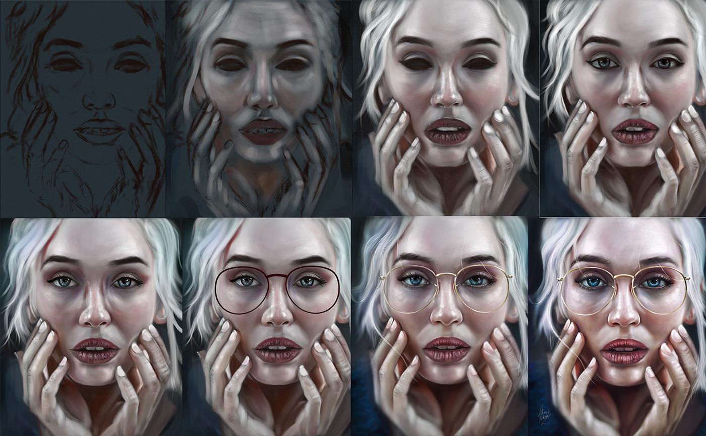 fantasy art Drawing  portrait light glasses digital painting eyes poster girl