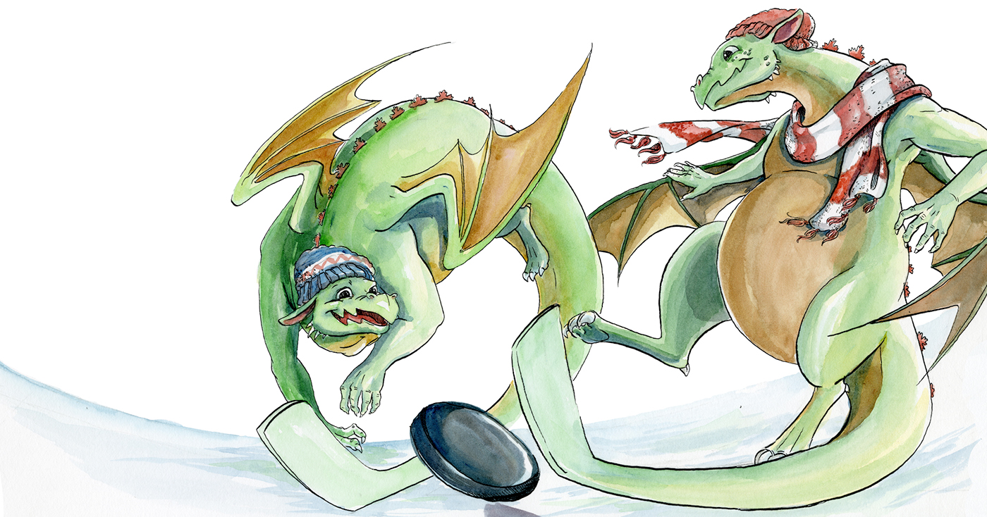 dragon quetzalcoatl children's book watercolor hockey aztec Canada feathers