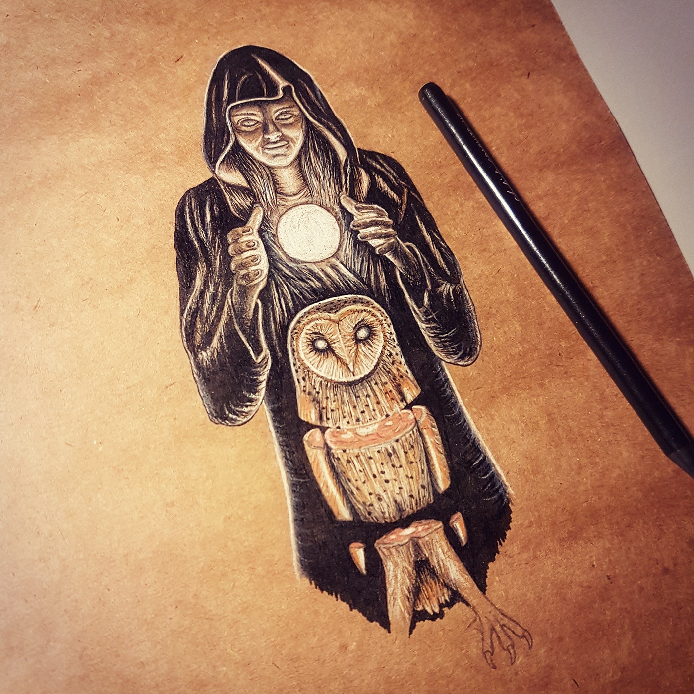 owl witch hand dark orb nightmare cloak