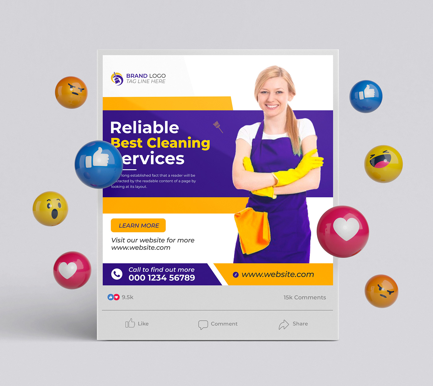 cleaning services square social media post template