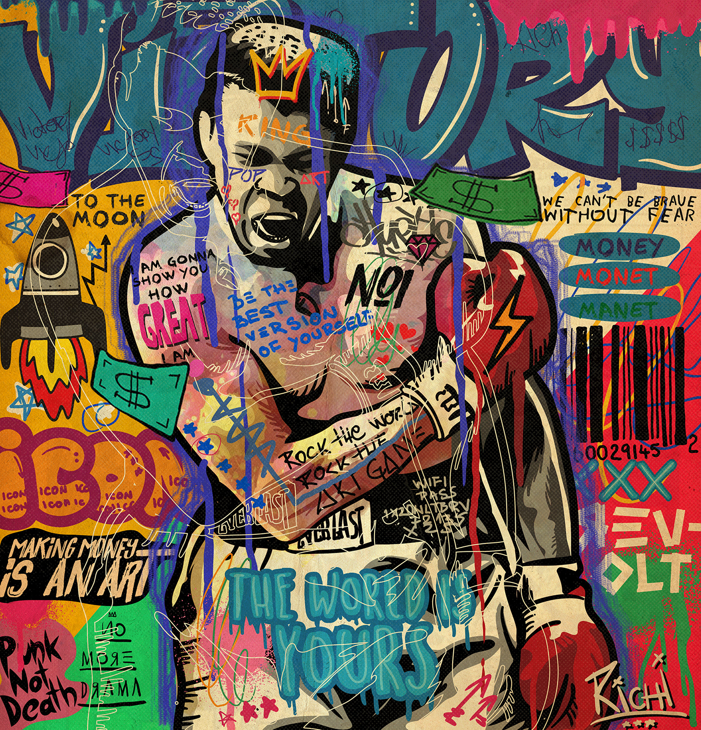 Boxer Cassius Clay Celebrity Graffiti legend muhammad ali Pop Art pop art portrait Street Art  the greatest