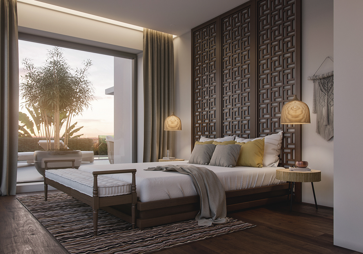 bedroom golden hour livingroom Villa 3D architecture archviz CGI Render visualization
