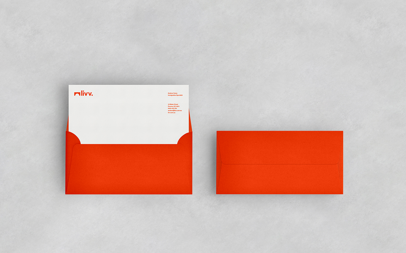 stationary business card identity letterhead envelope orange minimal simple Minimalism