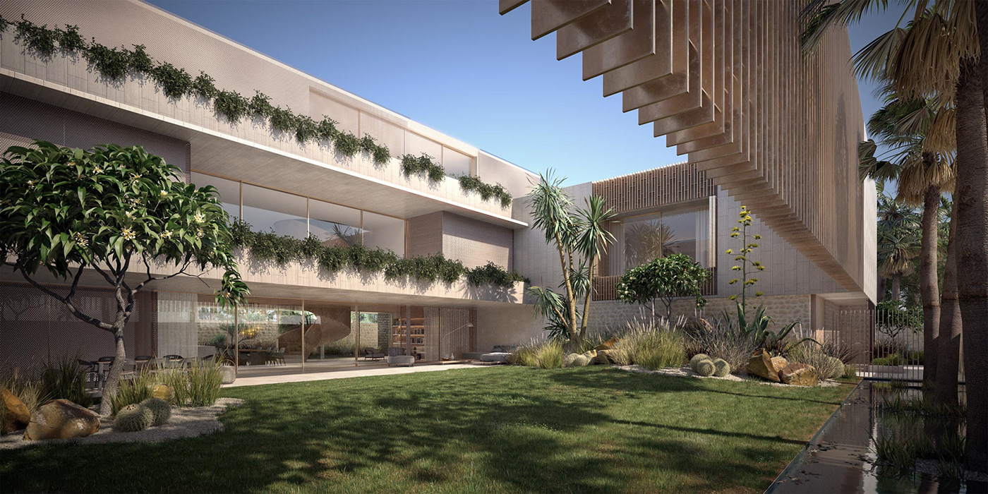 3dsmax architecture CGI desert dubai Landscape Mashrabiya Render stone vray