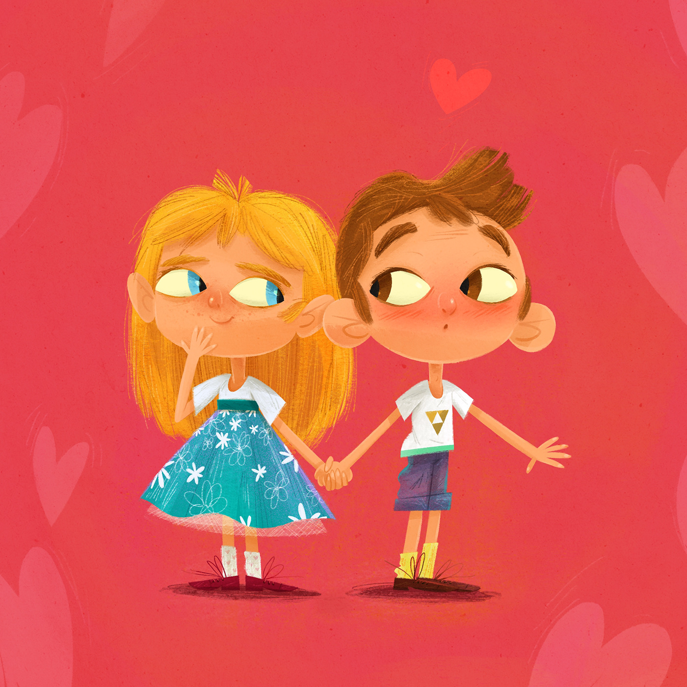 boy children children illustration cute first love girl heart Love red