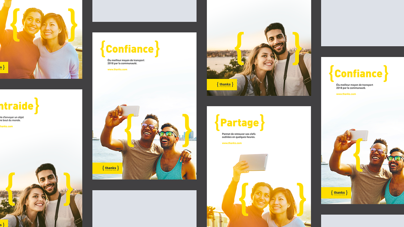 service marque identité graphisme Brand Design jaune thanks colis start-up innovation
