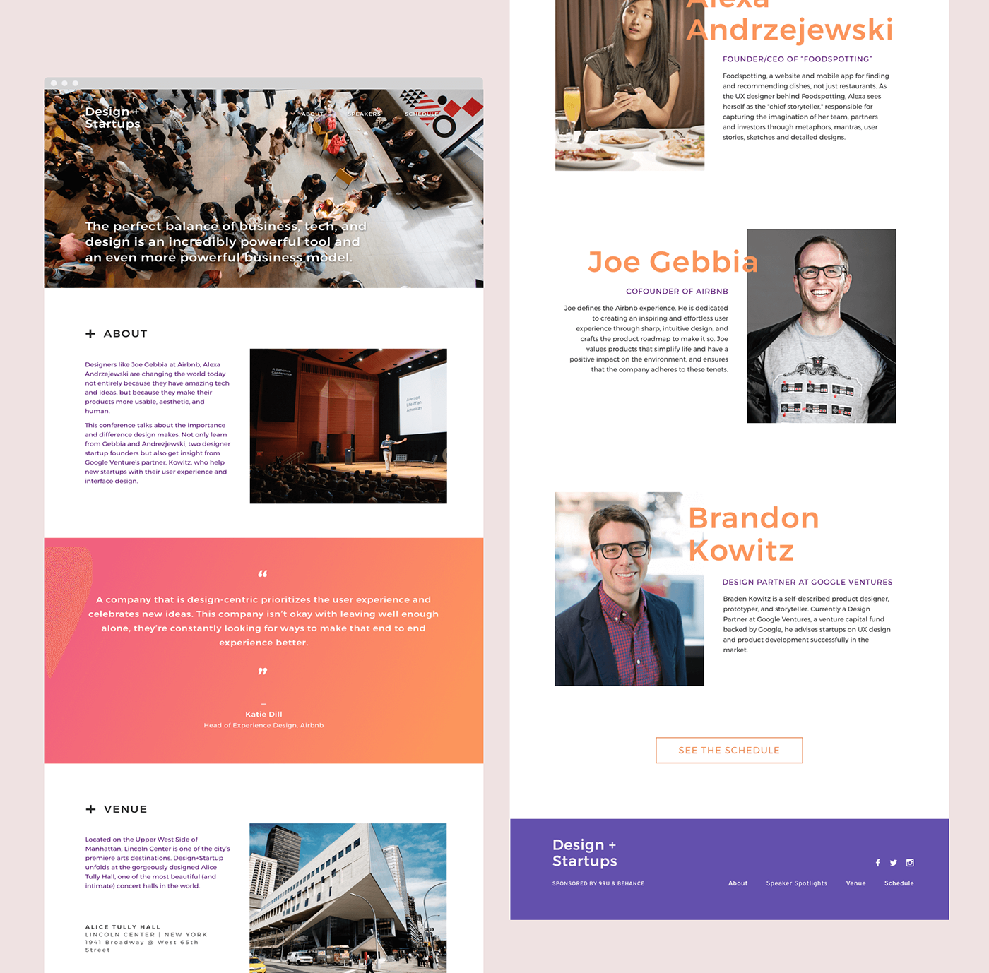 Event Website design festival design + startup joe gebbia gradient simple website brandon kowitz schedule