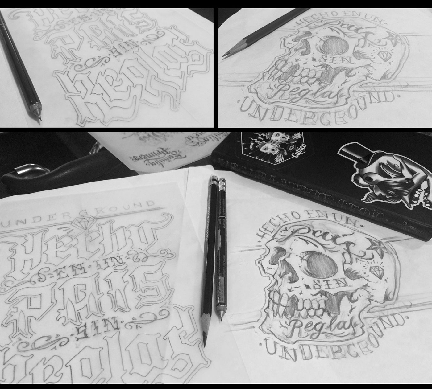 design letters skull chicano thrash black White gold concept lettering process dfox shirt tshirt aperen