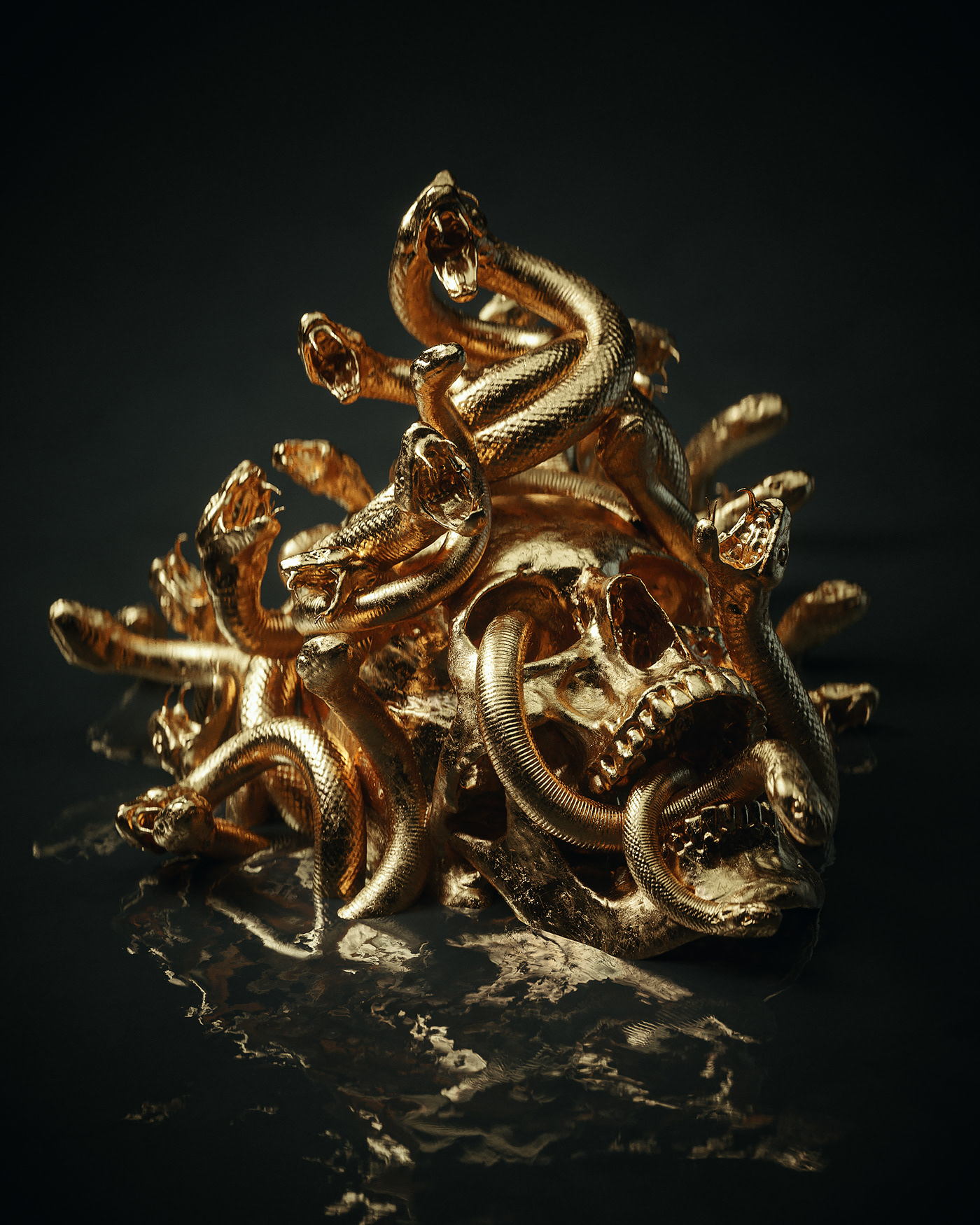 gold medusa sculpture Zbrush 3D ILLUSTRATION  billelis skull death cinema 4d