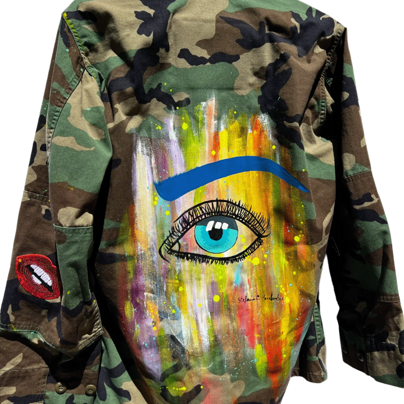 art painting   camouflage camo jacket handpainted Unique Custom eye oneofakind