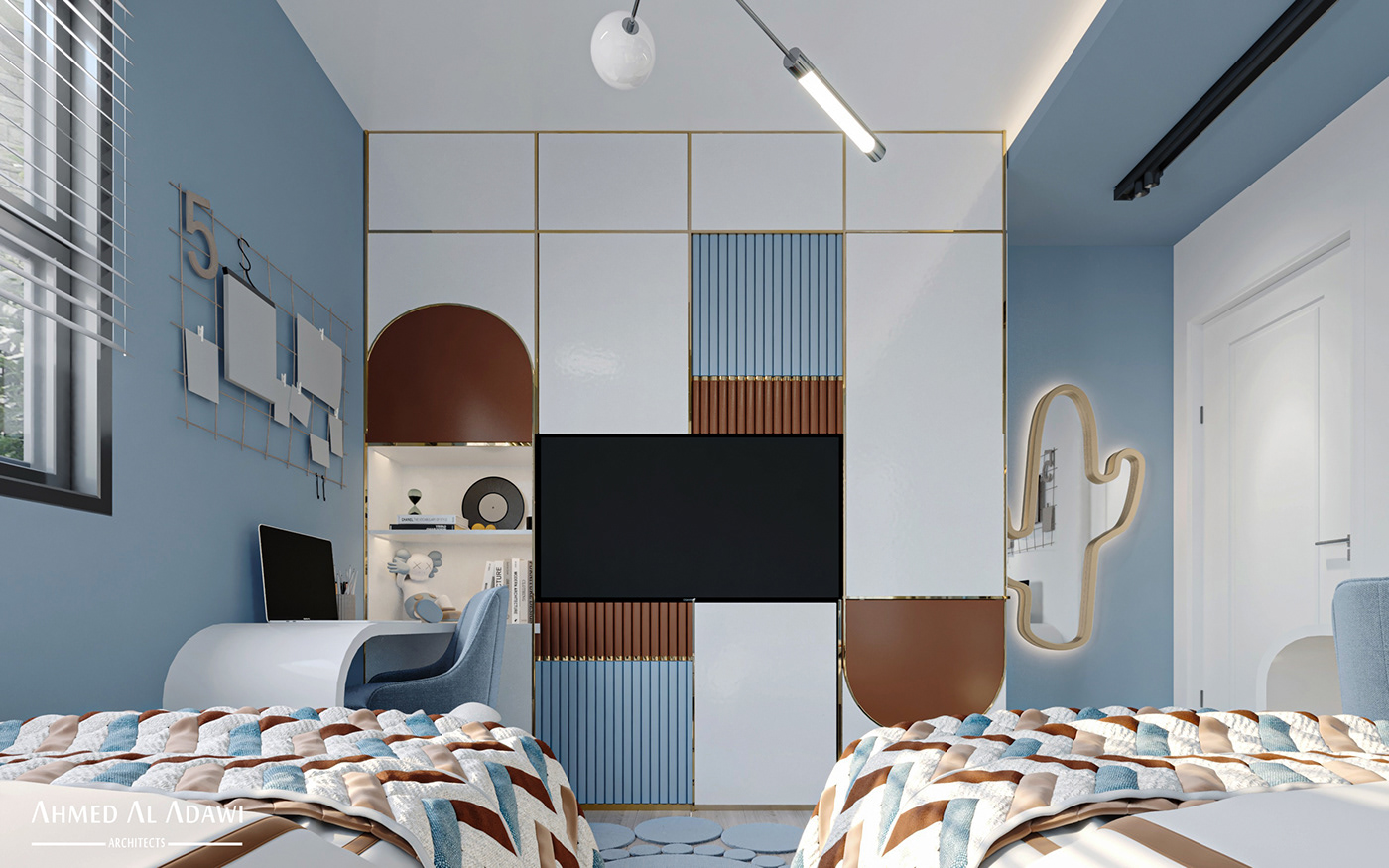architecture babyblue bedroom cowboy interior design  kids lessismore orange Render visualization