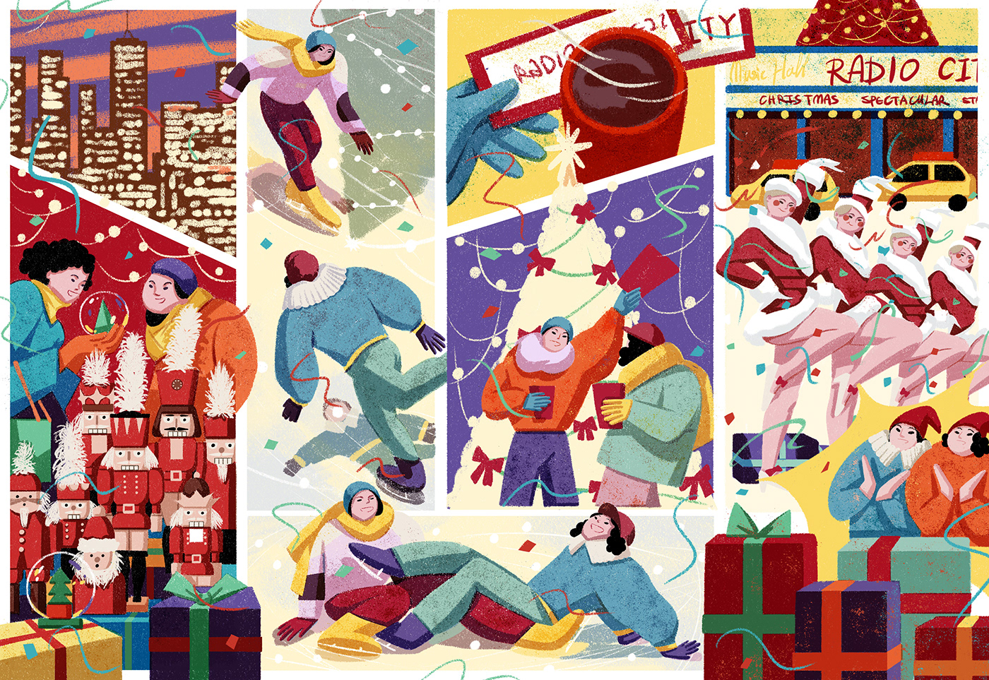 newyork night Christmas iceskating christmasmarket rockettes Radiocity gift lifestyleillustration comic