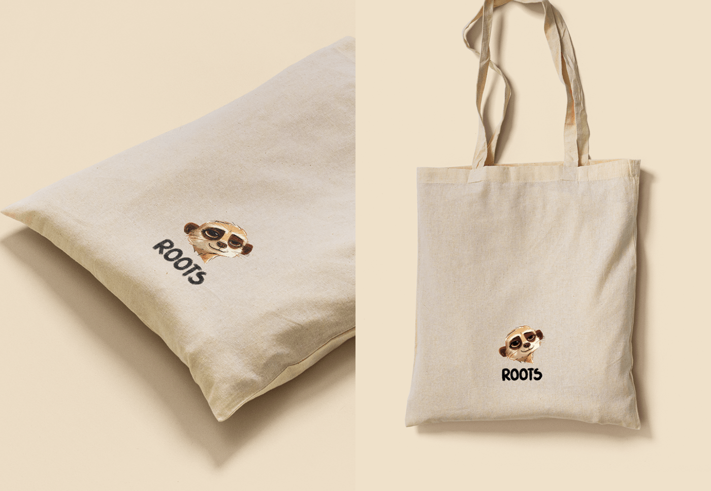 Brand Identity for eco-friendly store. Tote bag design with meerkat.