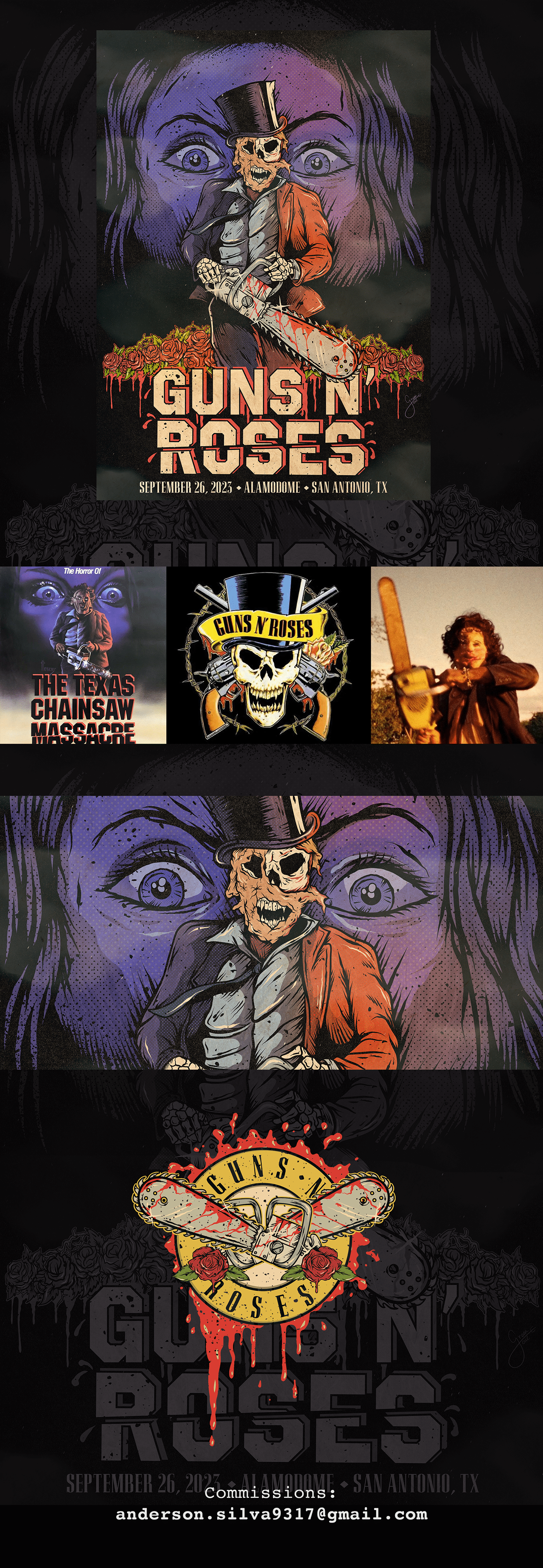 texas tshirt Poster Design Tour Poster Hard Rock shirt design Retro comics texas chainsaw massacre Guns N' Roses