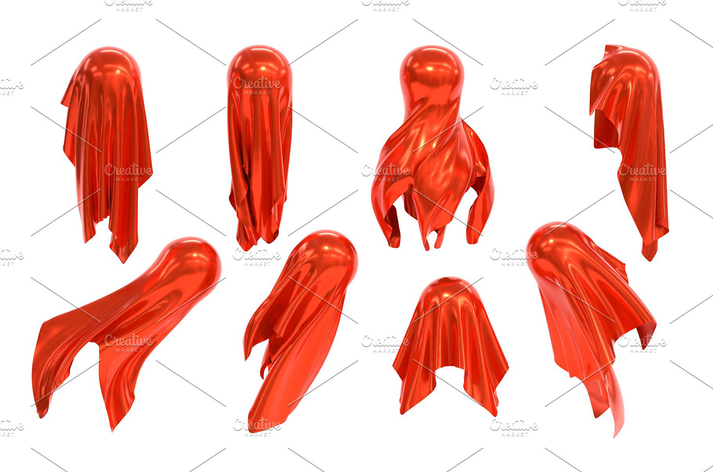 3D Render sphere cloth fabric Magic   unveil curtain red SILK