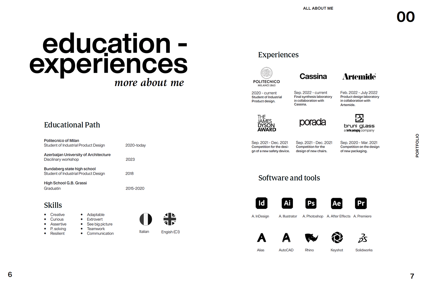 portfolio design product design  Layout portfolio layout CV Curriculum Vitae Resume cv design politecnico di milano