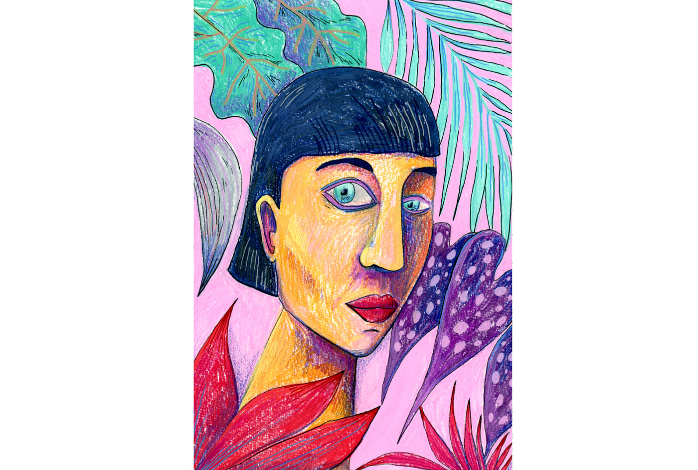 artwork colorful Drawing  ink drawing jungle mixed media portrait sketch woman