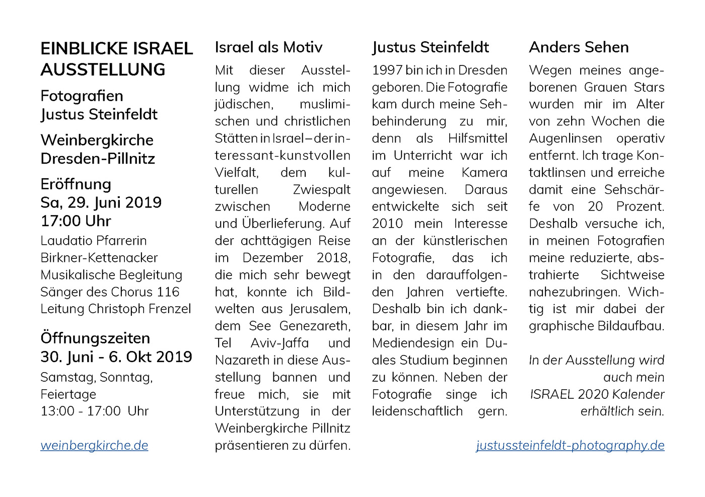 Exhibition  israel jerusalem Invitation flyer einladung ausstellung dresden Weinbergkirche Dresden-Pillnitz sachsen