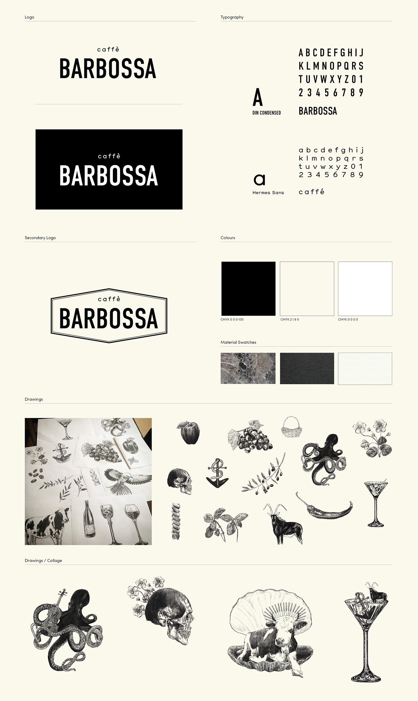 cafe identity branding  logo illustrations drawings Hand Drawn Illustrations bar menu caffe barbossa