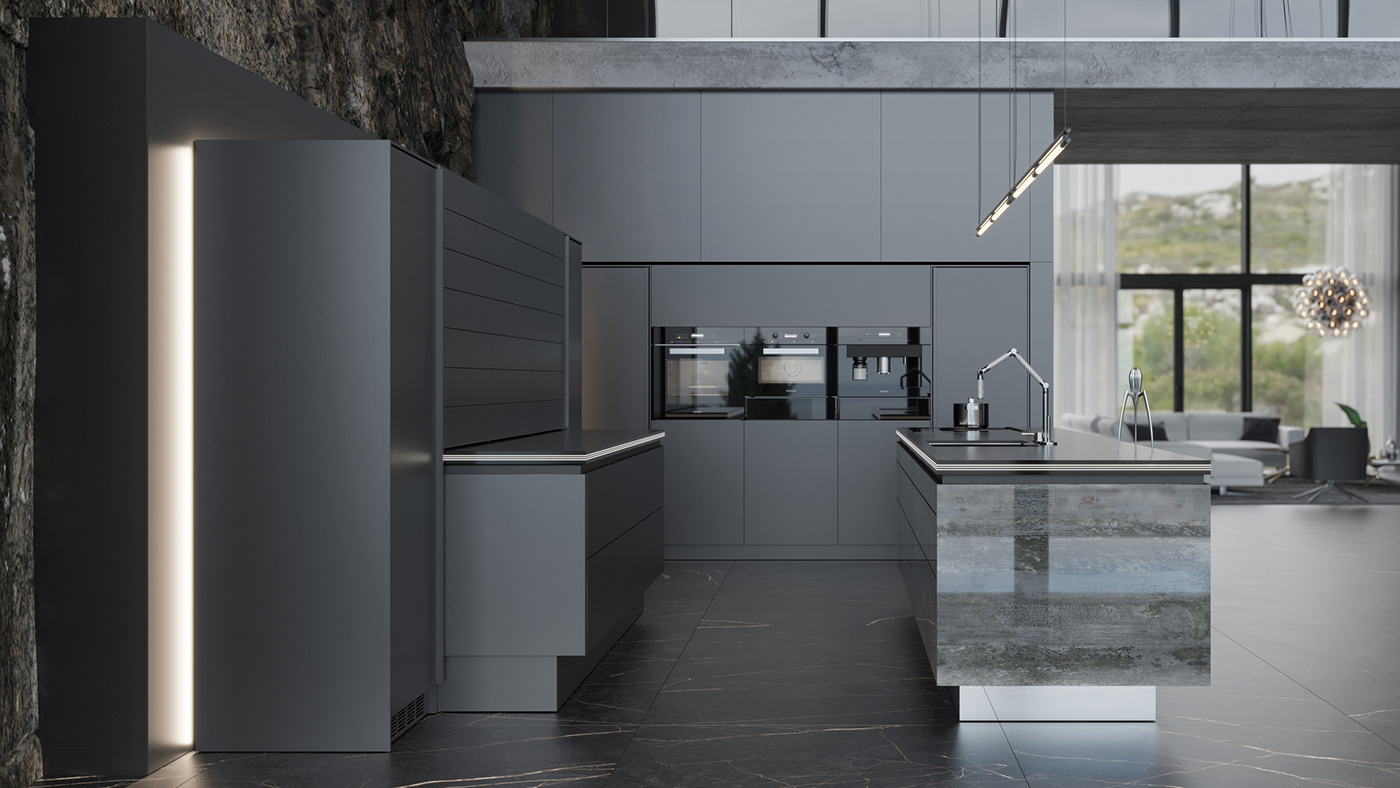 batman concept furniture interior design  kitchen luxury panthouse Rehau rock Valcucine