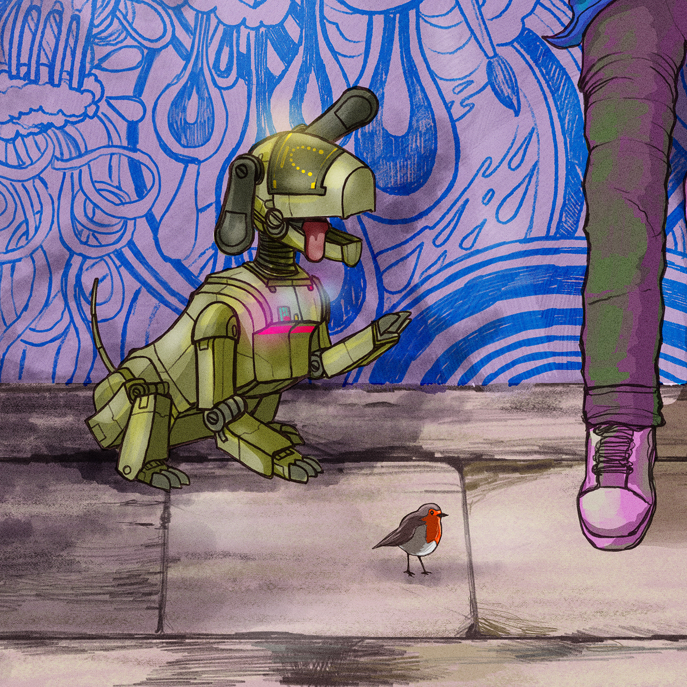chill digital painting dog Graffiti icecream male model Positive robot Street summer
