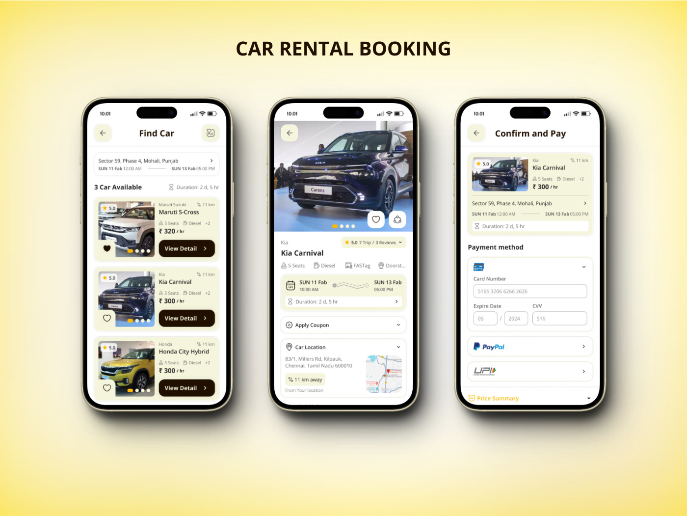 carrental Mobile app user interface Experience UI/UX prototype rentacar RoadTrip booking app carbooking