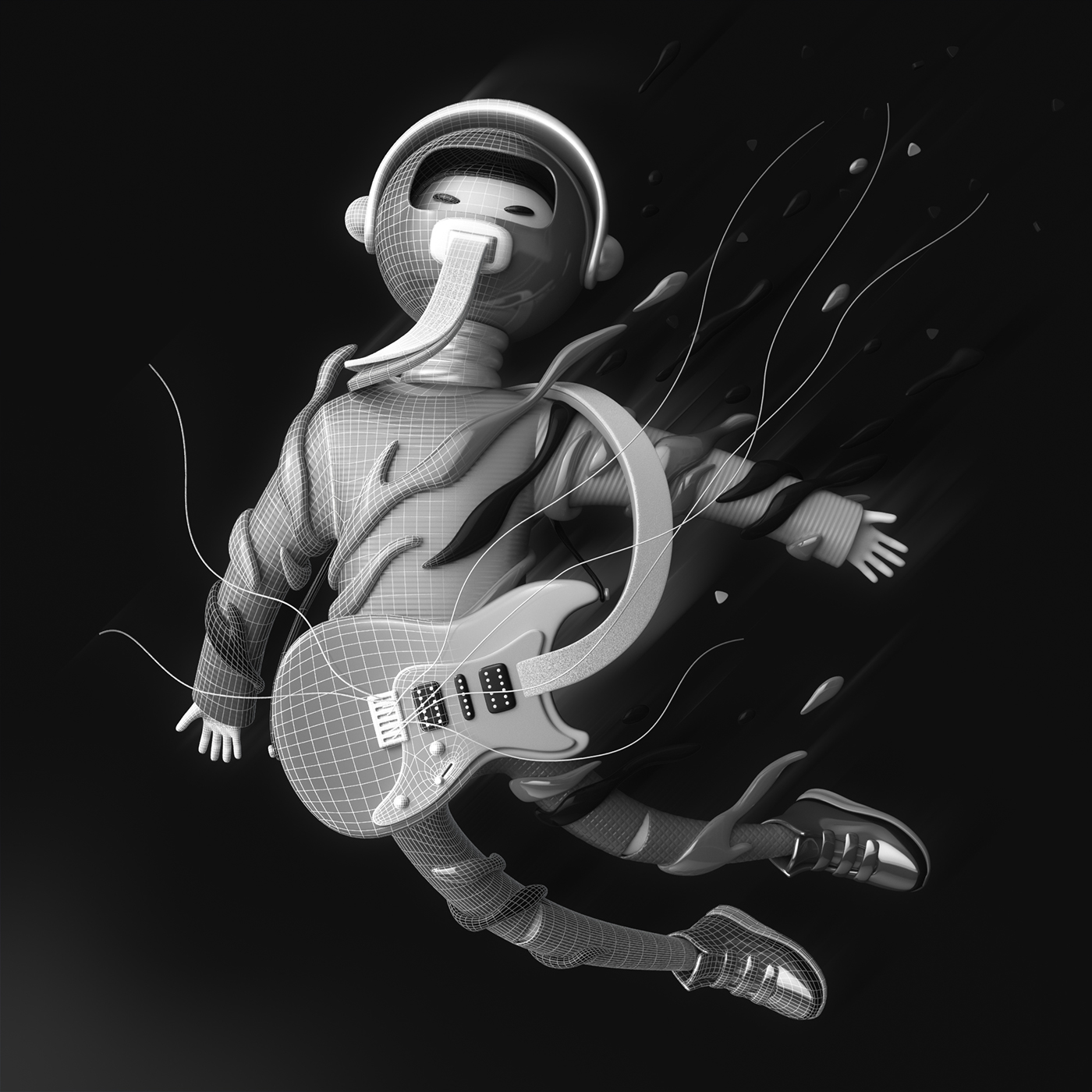 Space  guitar colour splash 3D Character