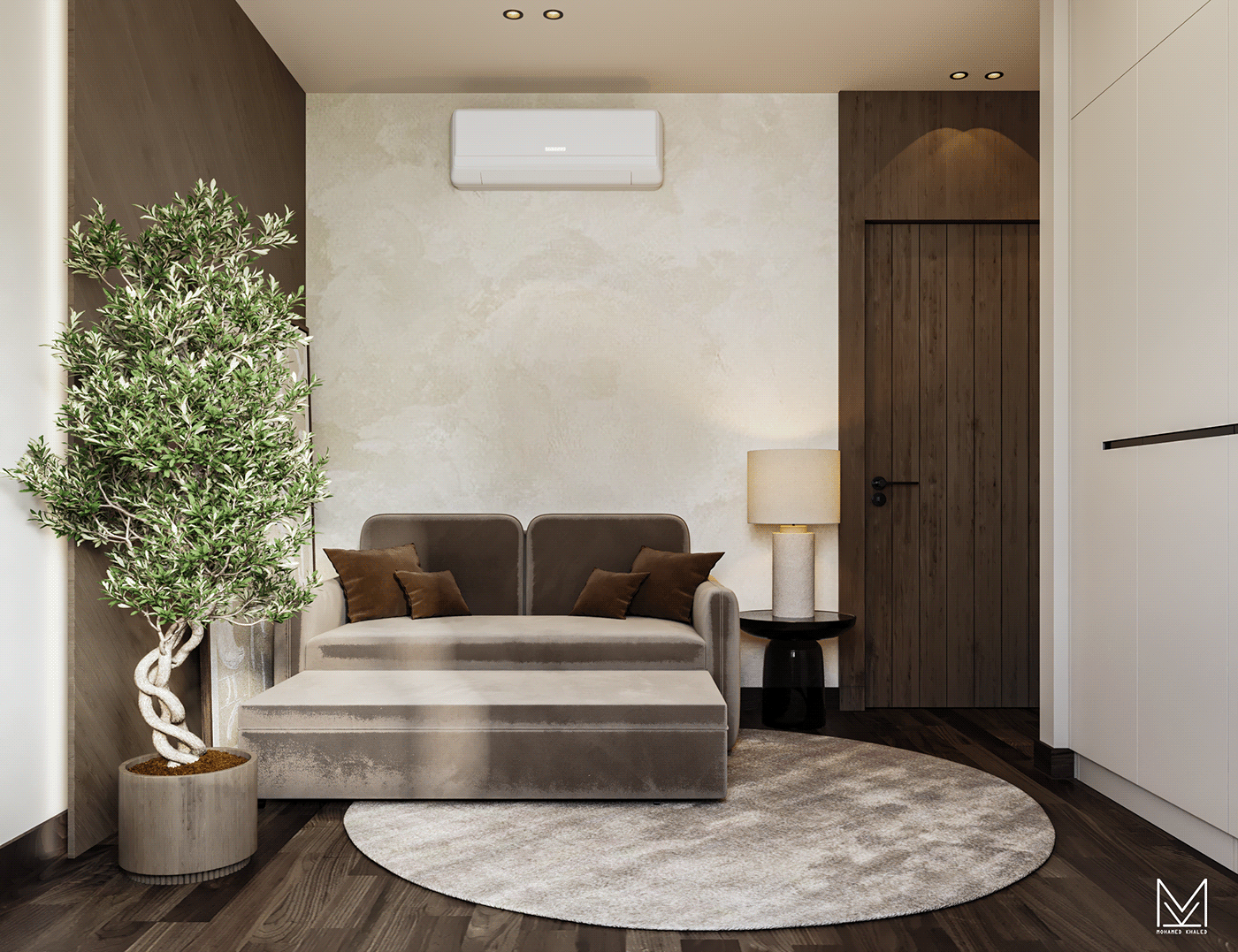 bedroom interior design  wood cladding modern bedroom design visualization architecture Sofa bed дизайн интерьера