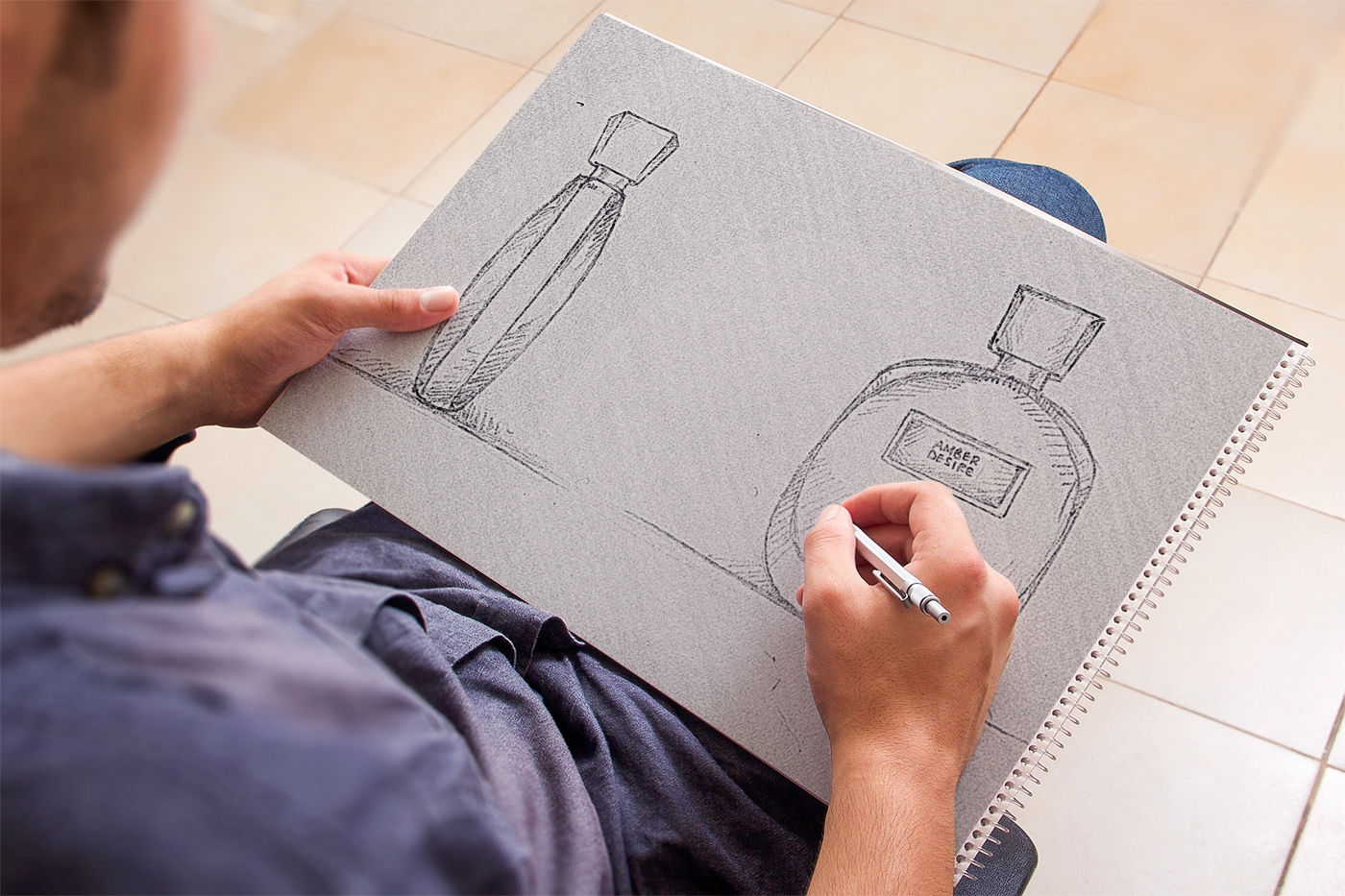 perfume 3D visualization logo sketch realistic bottle Packaging Amber Fragrance