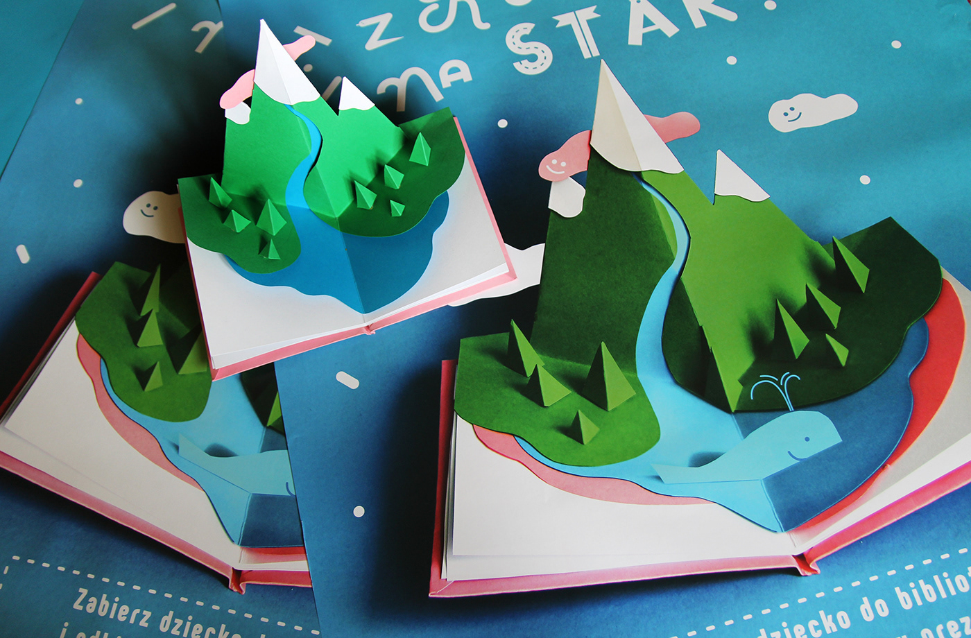 paper cut children design handmade book Reading blue Landscape moundains