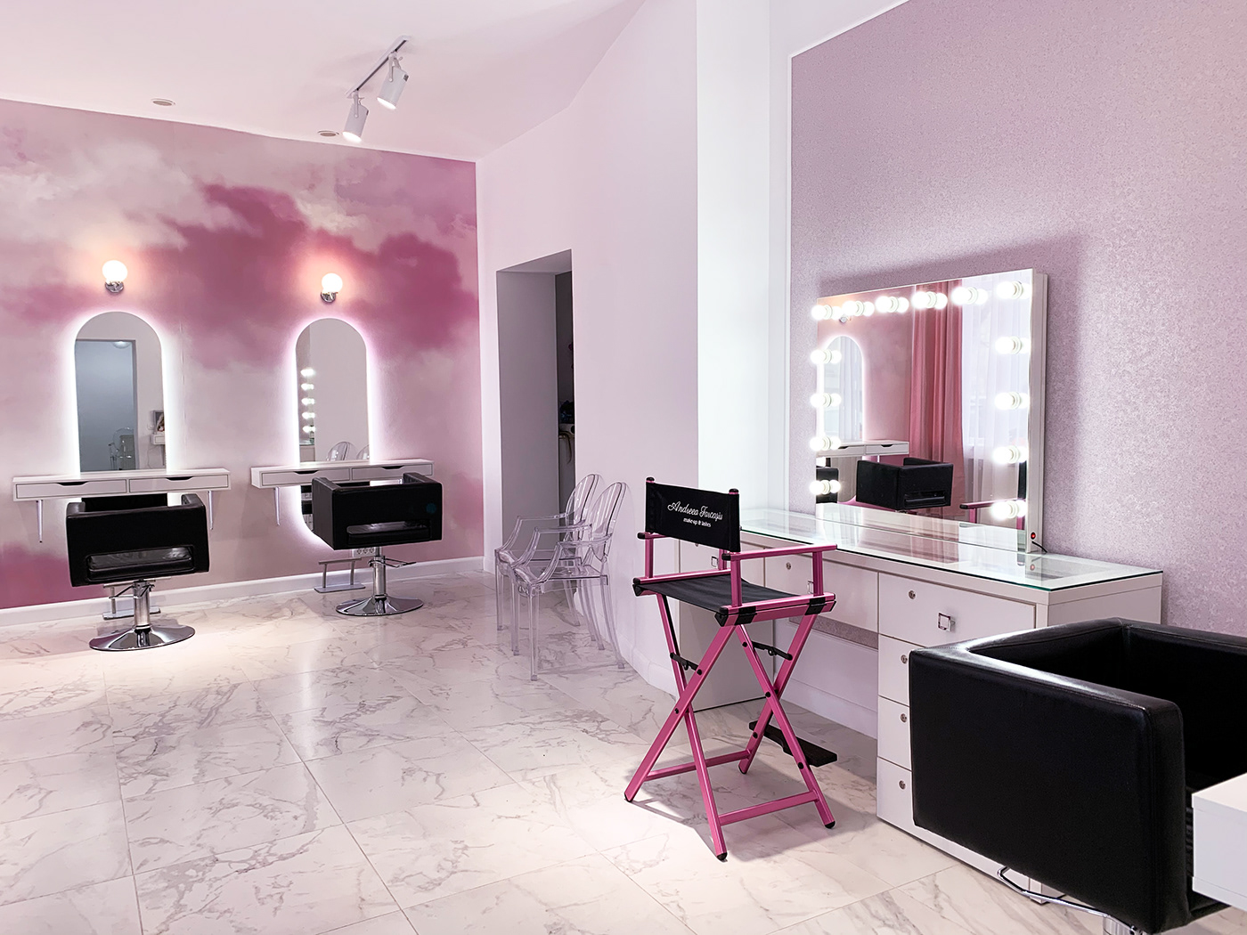 Hair Salon interior design  pink beauty salon