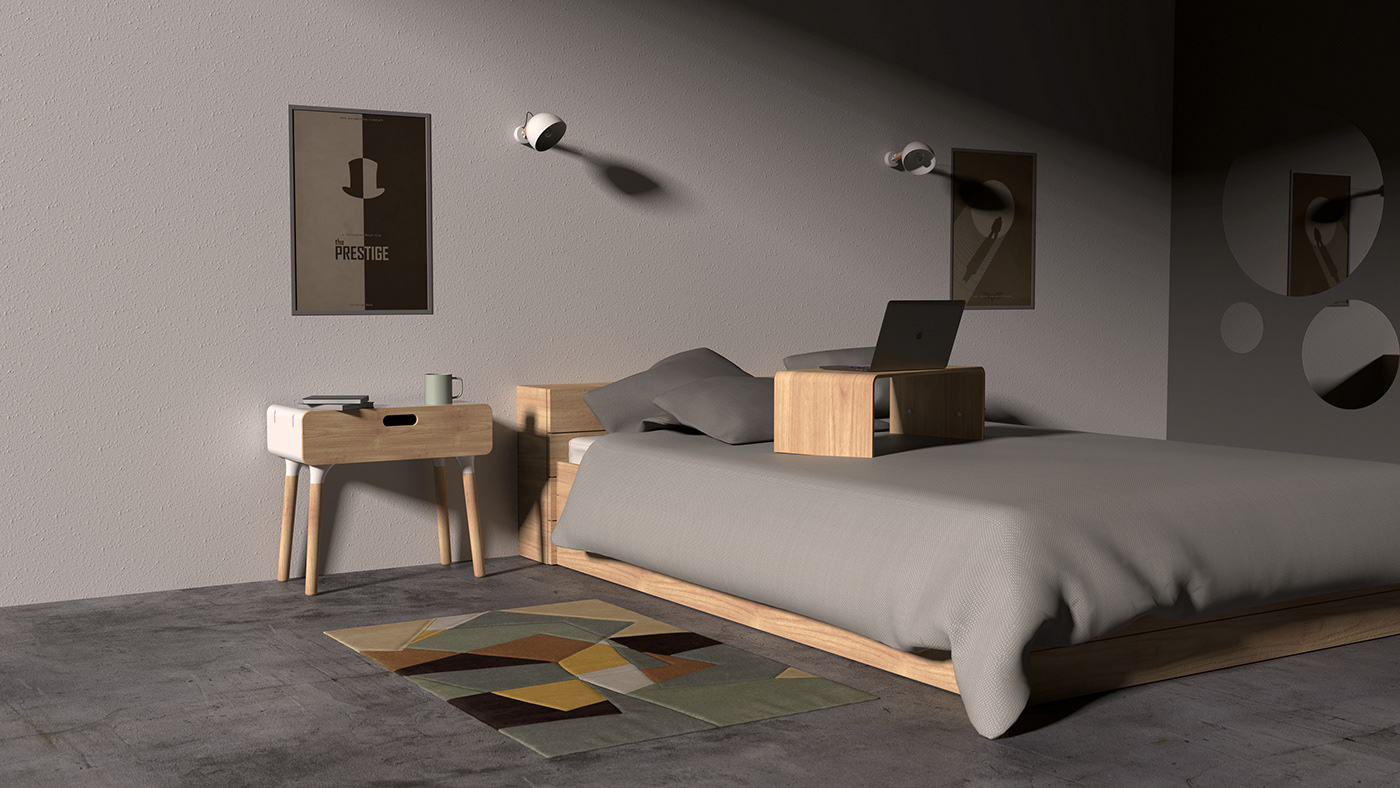 table wood modern bedside modular Nightstand furniture minimal