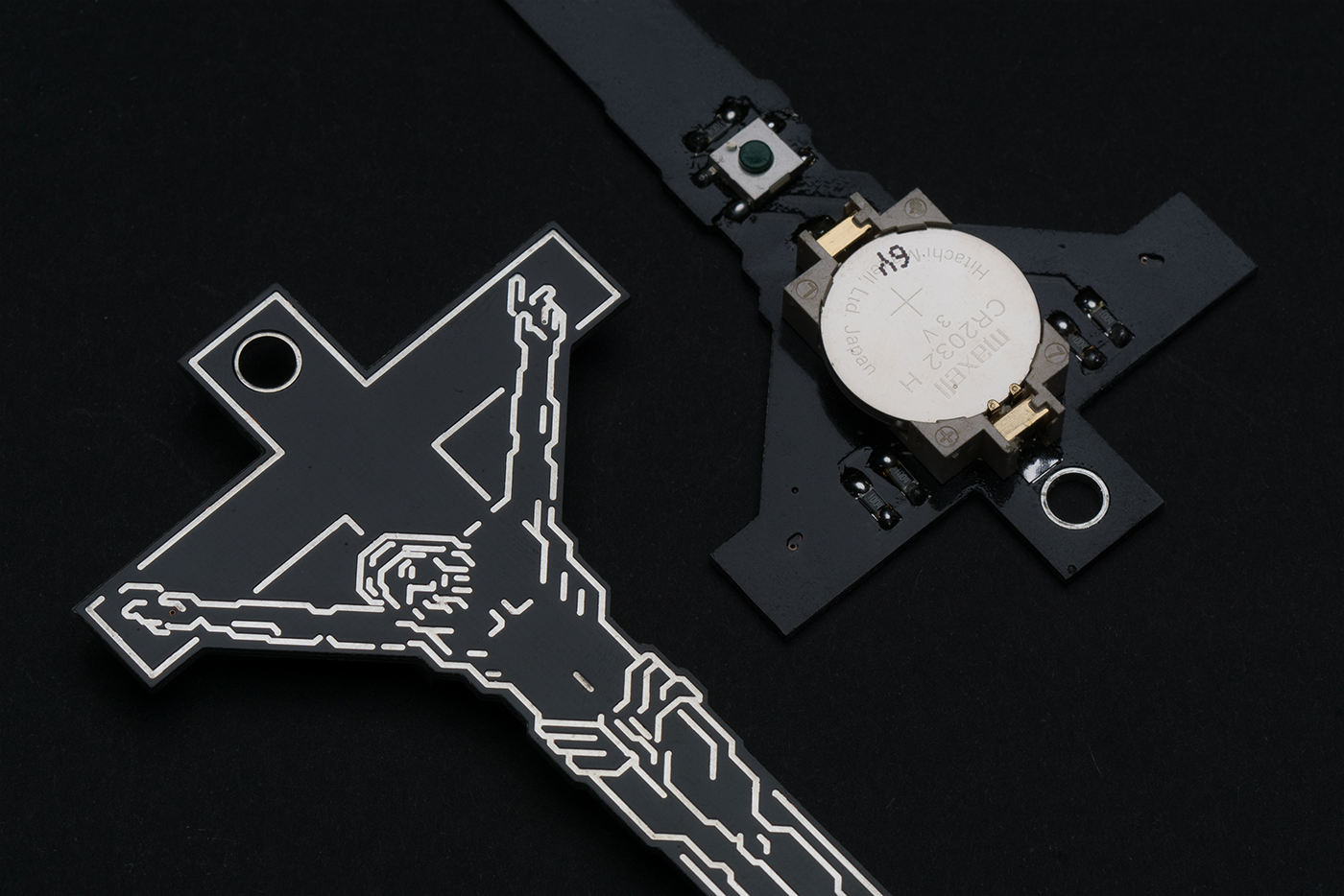 crucifix iconography pcb circuit board pendant talisman Cyberpunk