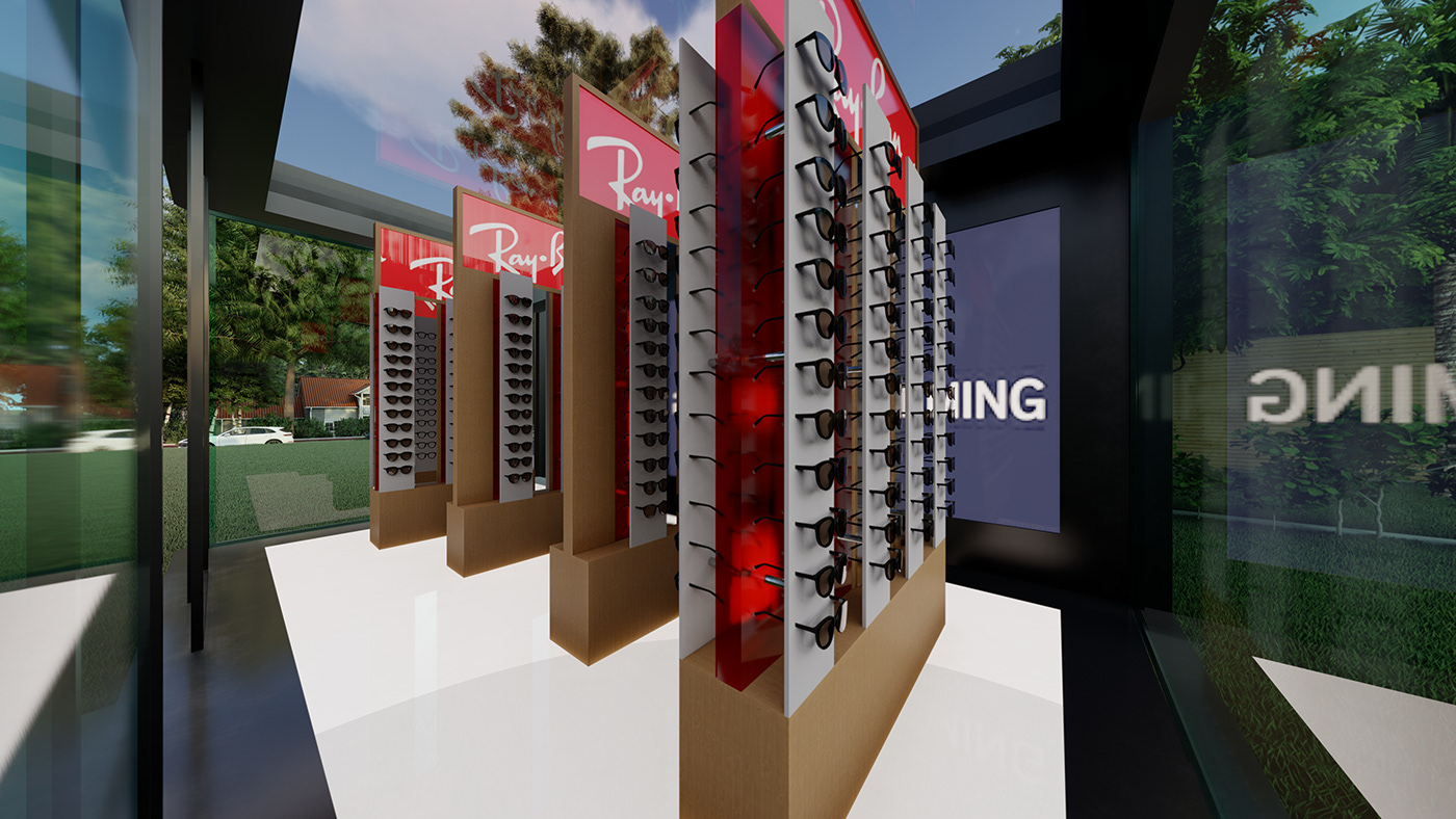 booth rayban design Display Exhibition  Stand 3D interior design  3ds max Render